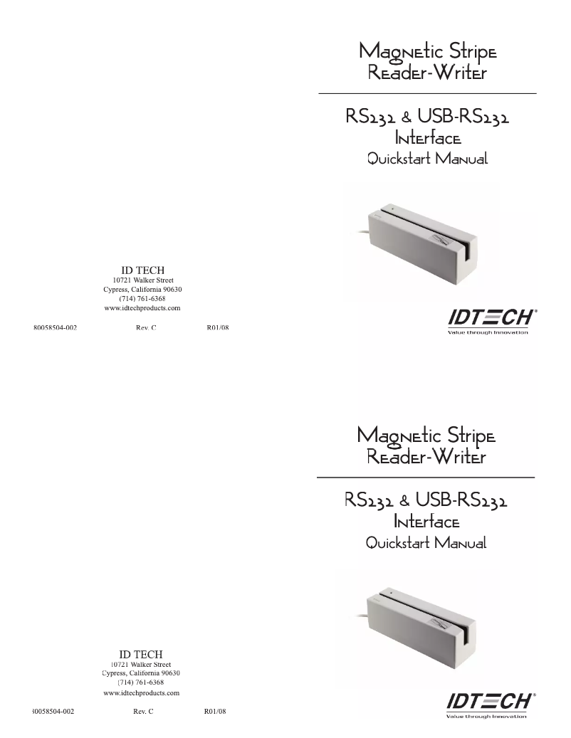 Page 1 de la notice Manuel utilisateur ID Tech EzWriter