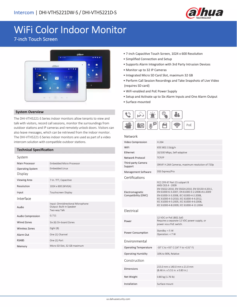 Image de la première page du manuel de l'appareil DHI-VTH5221DW-S