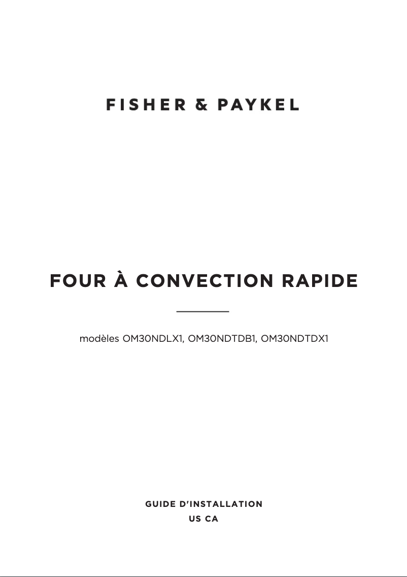 Page 1 de la notice Guide d'installation Fisher & Paykel OM30NDTDX1