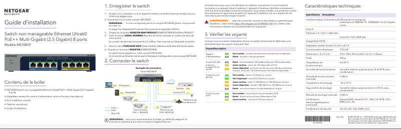 Page n°1 - Guide d'installation Netgear MS108UP