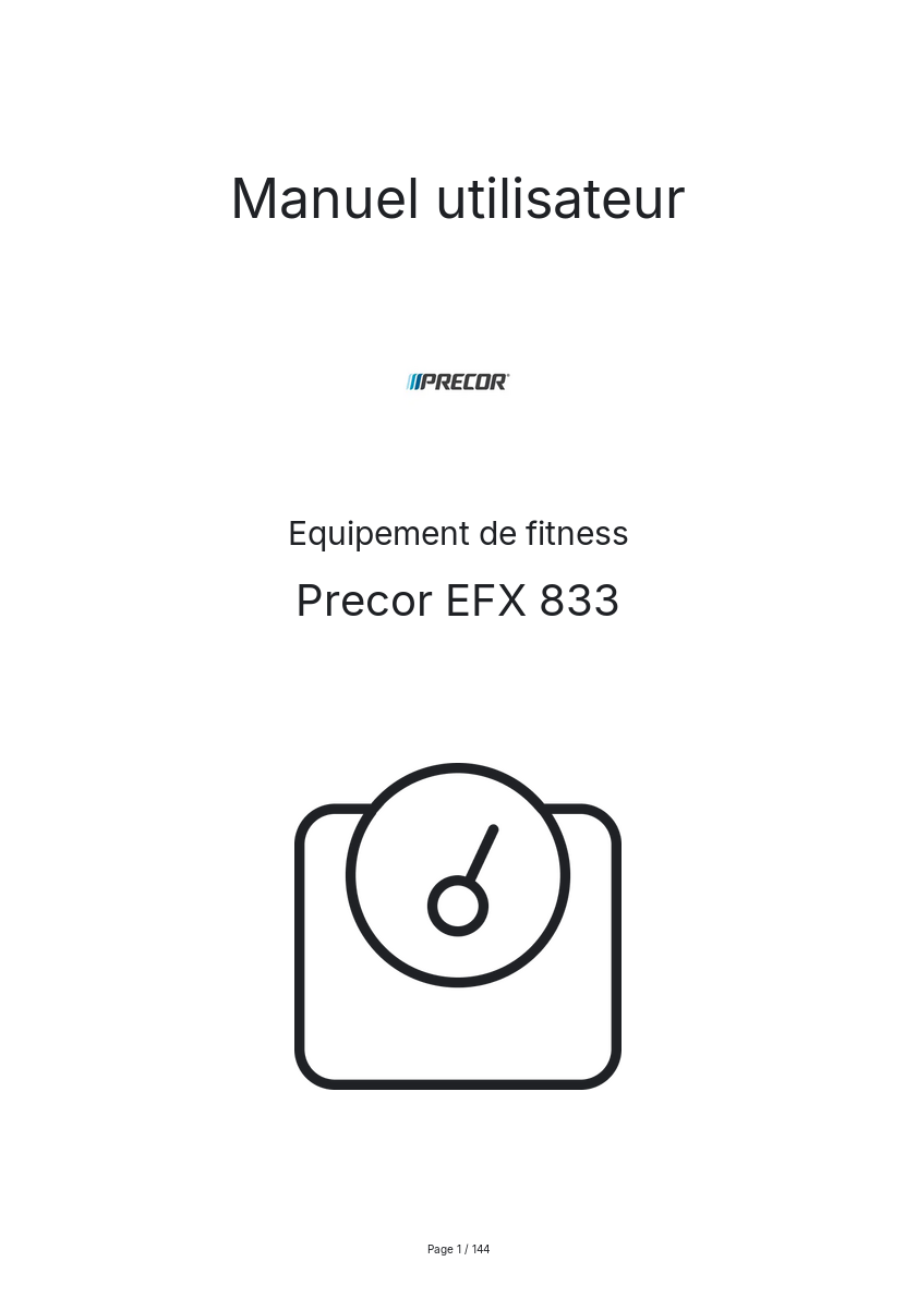 Page 1 de la notice Manuel utilisateur Precor EFX 833