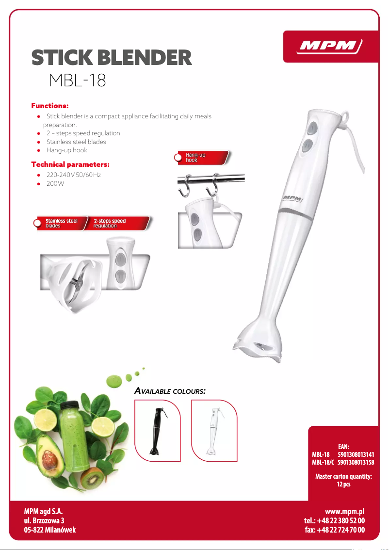 Page 1 de la notice Fiche technique MPM MBL-18