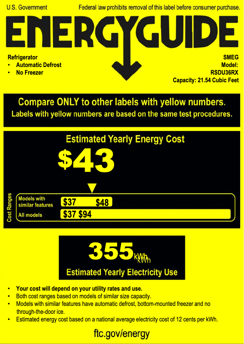 Page 1 de la notice Label énergétique Smeg RSDU36RX