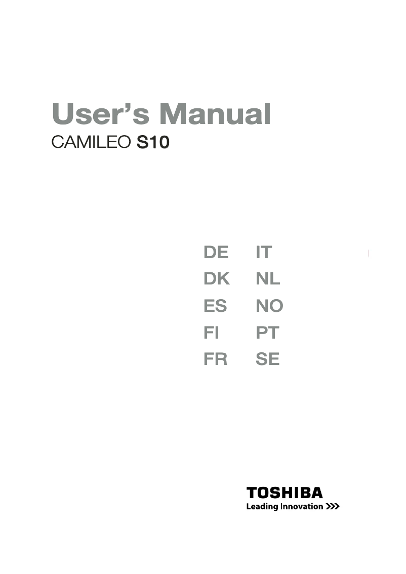 Page n°1 - Manuel utilisateur Toshiba CAMILEO S10