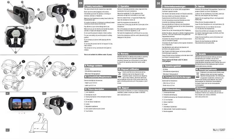 Image de la première page du manuel de l'appareil VR Glasses