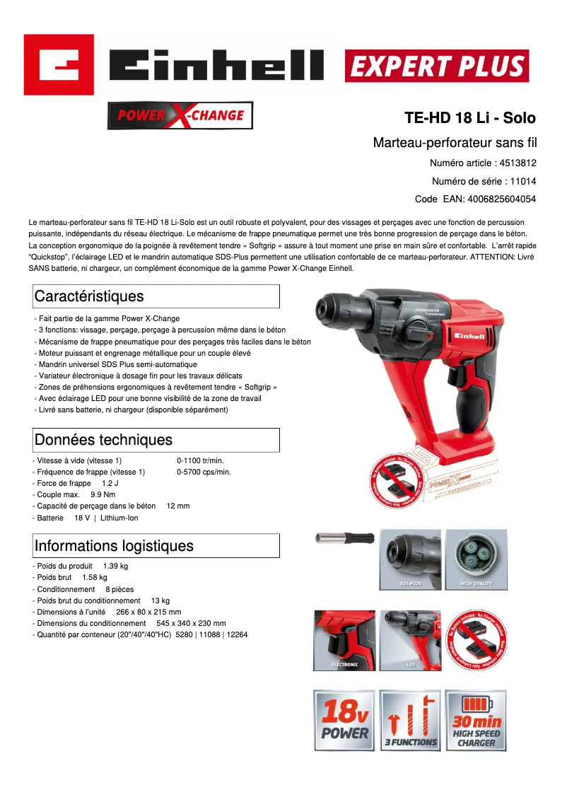 Image de la première page du manuel de l'appareil TE-HD 18 Li-Solo