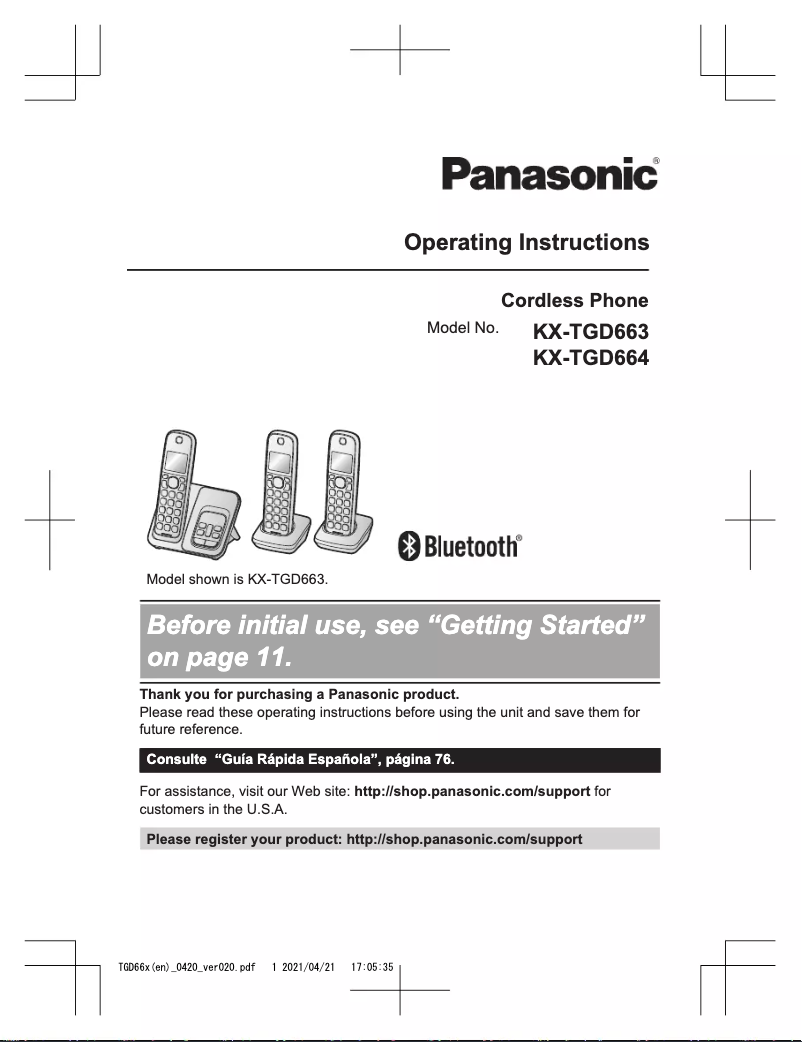 Page 1 de la notice Manuel utilisateur Panasonic KX-TGD663