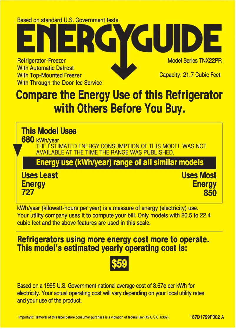 Page 1 de la notice Label énergétique GE Profile Performance TNX22PRCRCC