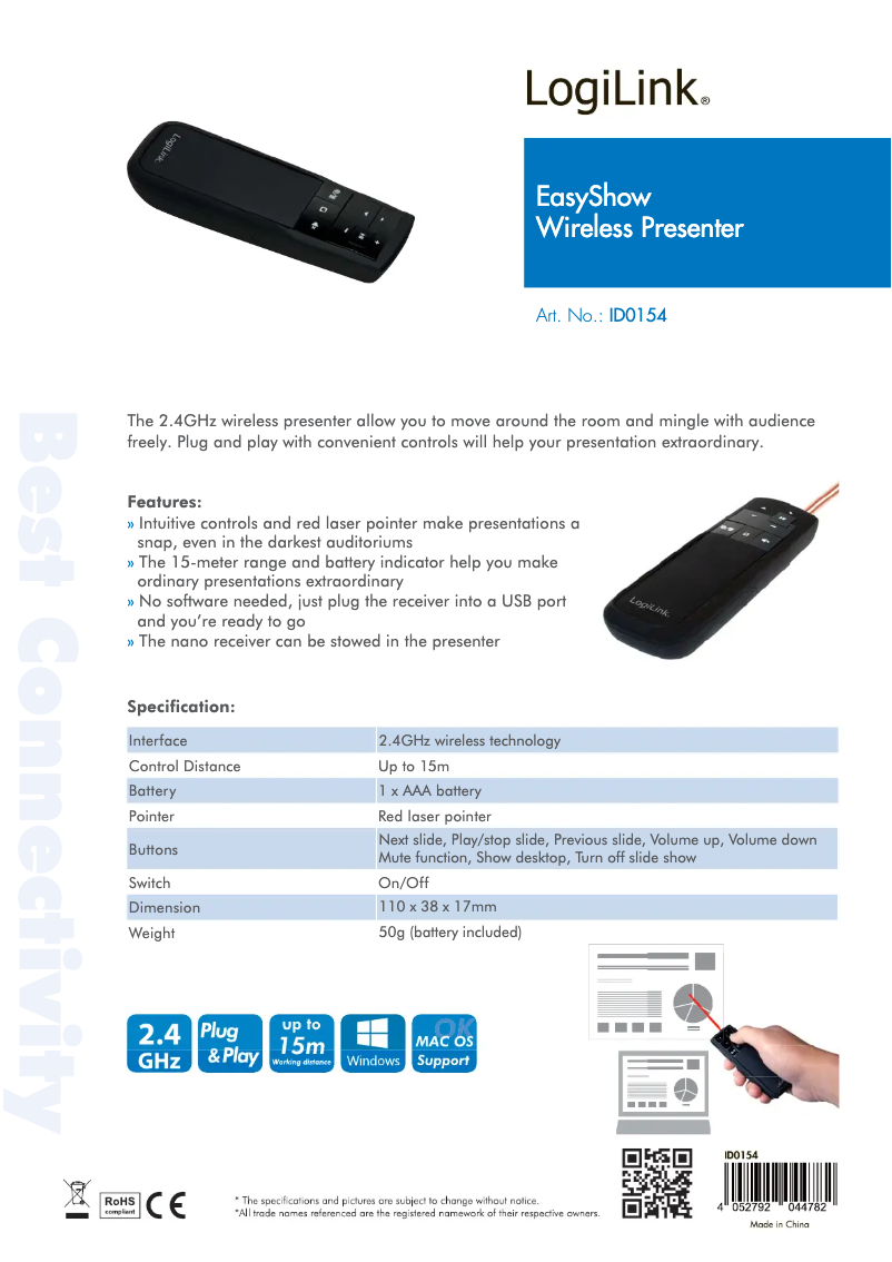 Page 1 de la notice Manuel utilisateur LogiLink Easy Show ID0154
