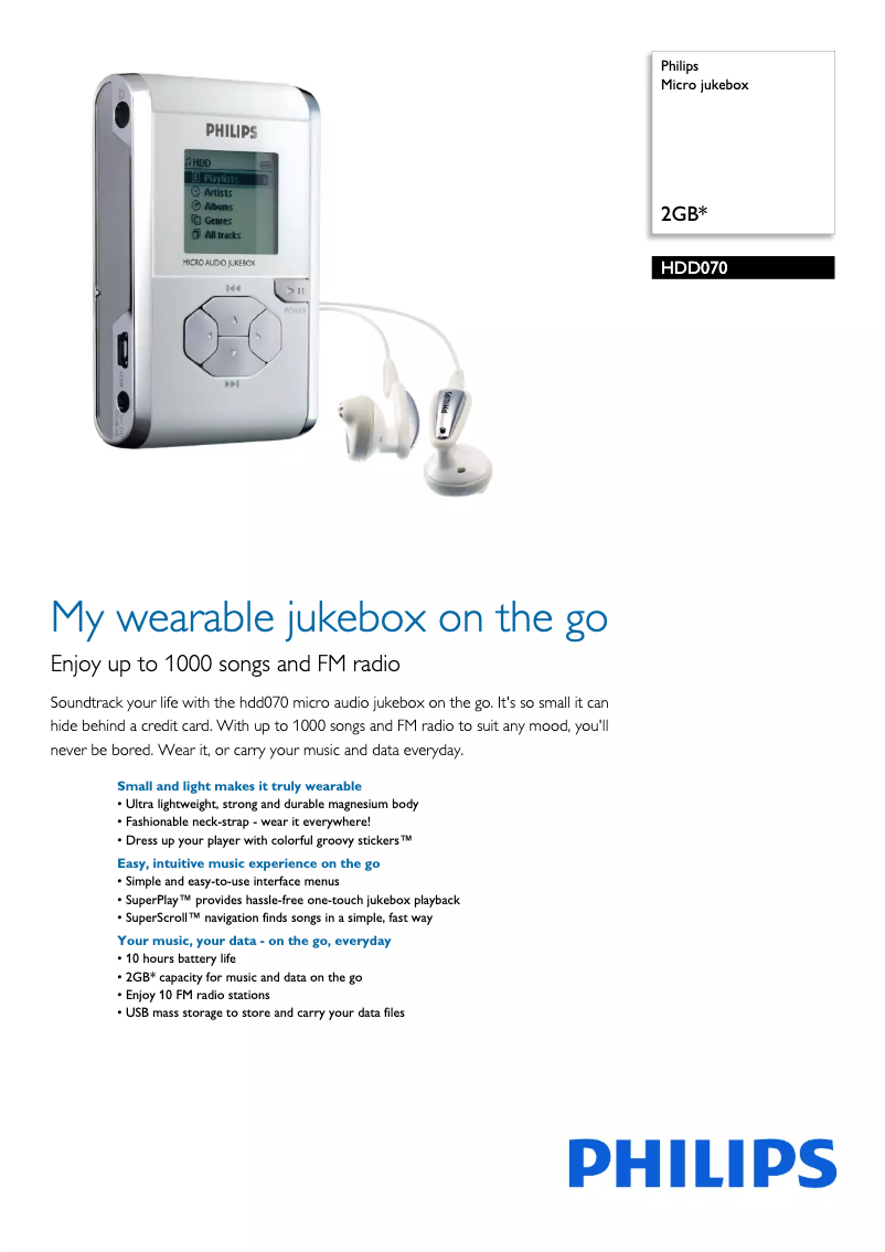 Page 1 de la notice Brochure Philips HDD070