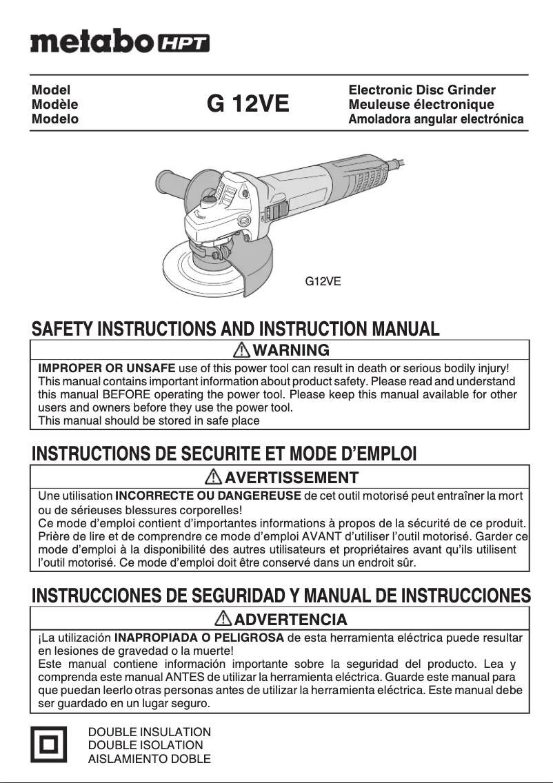 Page 1 de la notice Manuel utilisateur Metabo G 12VE