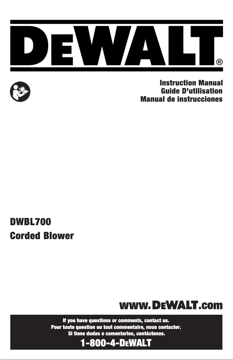 Page 1 de la notice Manuel utilisateur DeWalt DWBL700