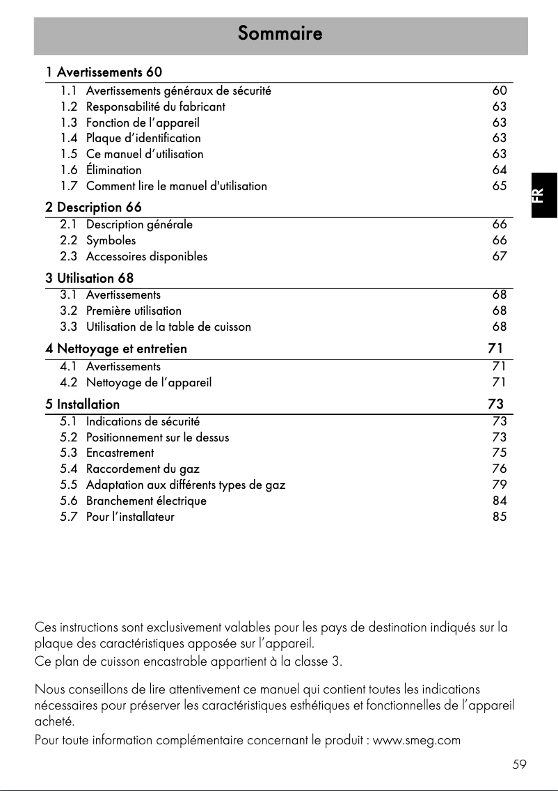 Page n°1 - Manuel utilisateur Smeg PGF31G-1