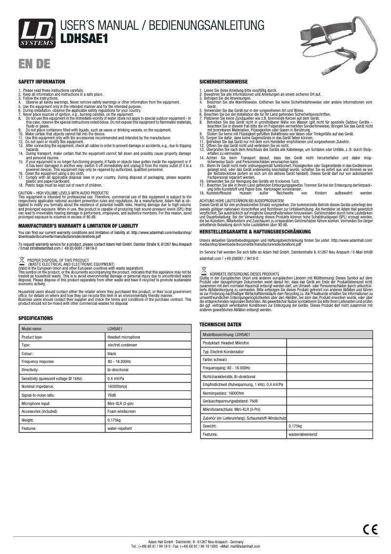 Page 1 de la notice Manuel utilisateur LD Systems HSAE 1