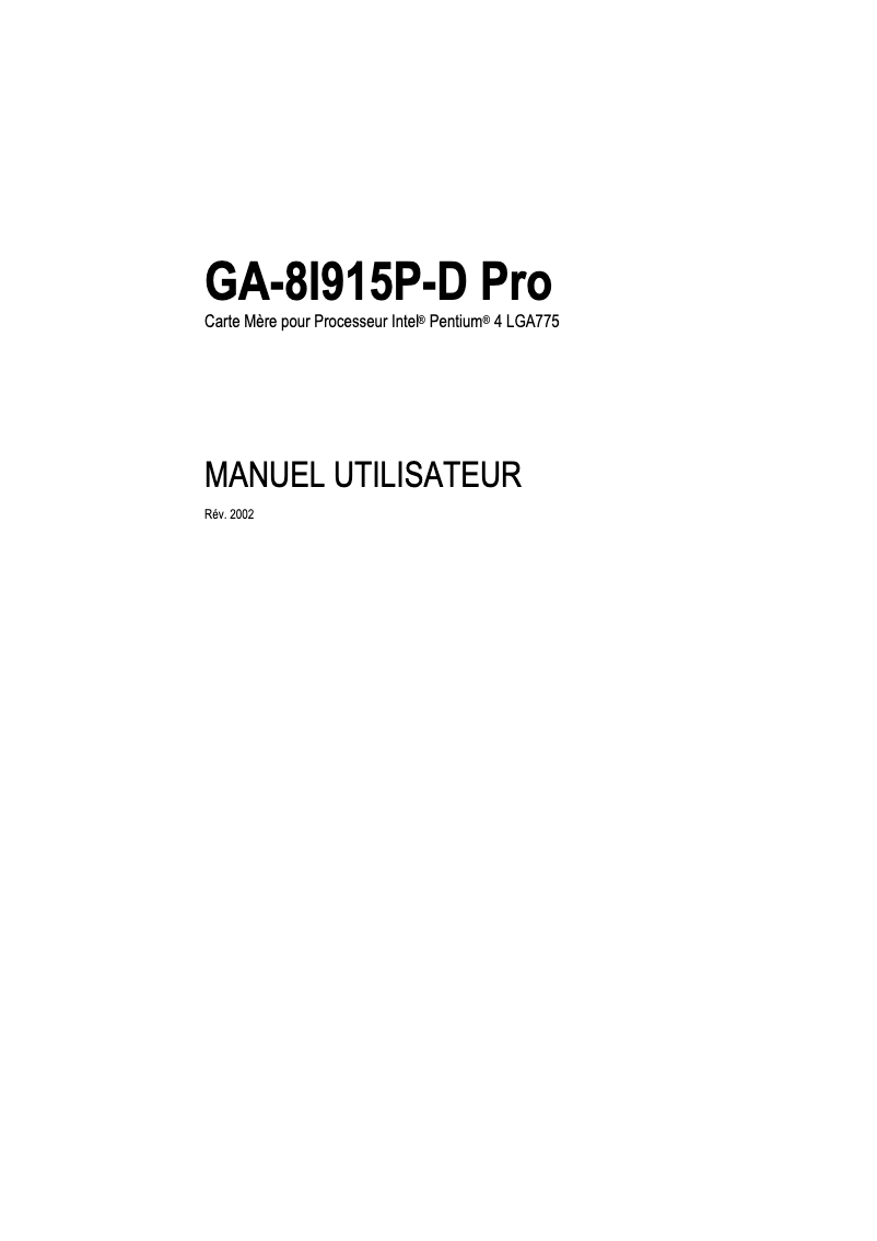Página 1 del manual Manual de usuario Gigabyte GA-8I915P-D Pro