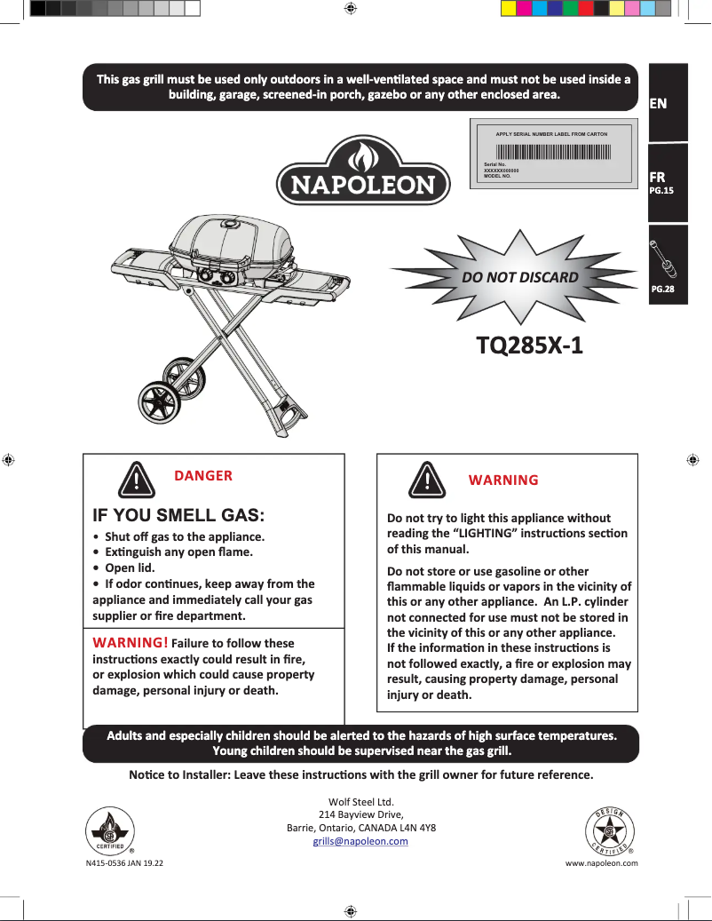 Page 1 de la notice Manuel utilisateur Napoleon TravelQ 285