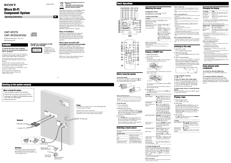 Página 1 del manual Manual de usuario Sony CMT-SPZ55