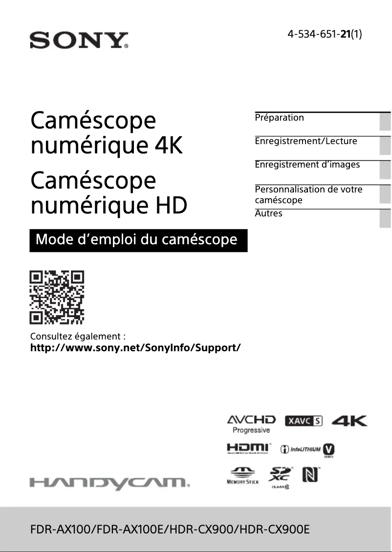 Page 1 de la notice Manuel utilisateur Sony FDR-AX100E