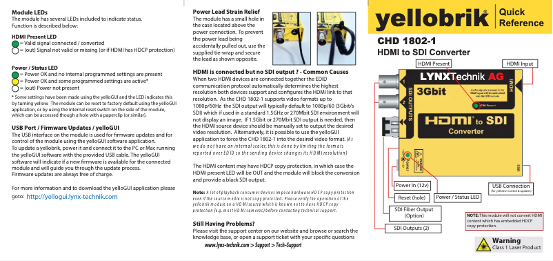 Page 1 de la notice Manuel utilisateur Lynx Technik Yellowbrik HD 1802-1