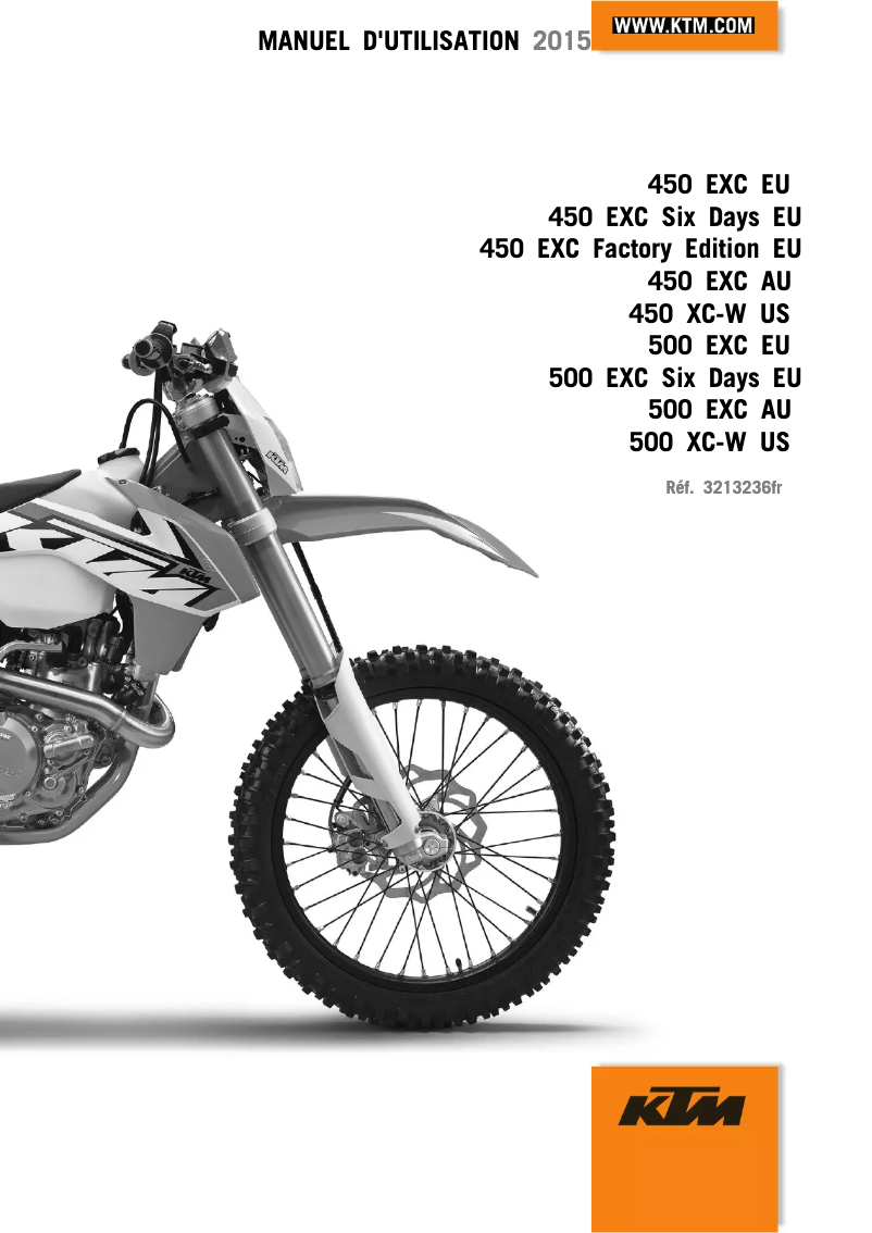Page 1 de la notice Manuel utilisateur KTM 450 XC-W (2015)