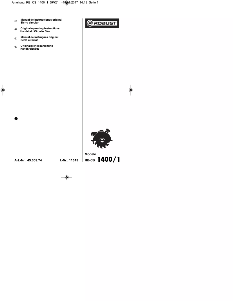 Image de la première page du manuel de l'appareil RB-CS 1400/1