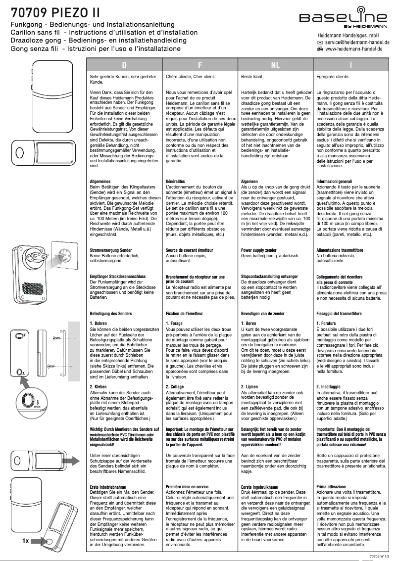 Page n°1 - Manuel utilisateur Baseline Piezo II 70709