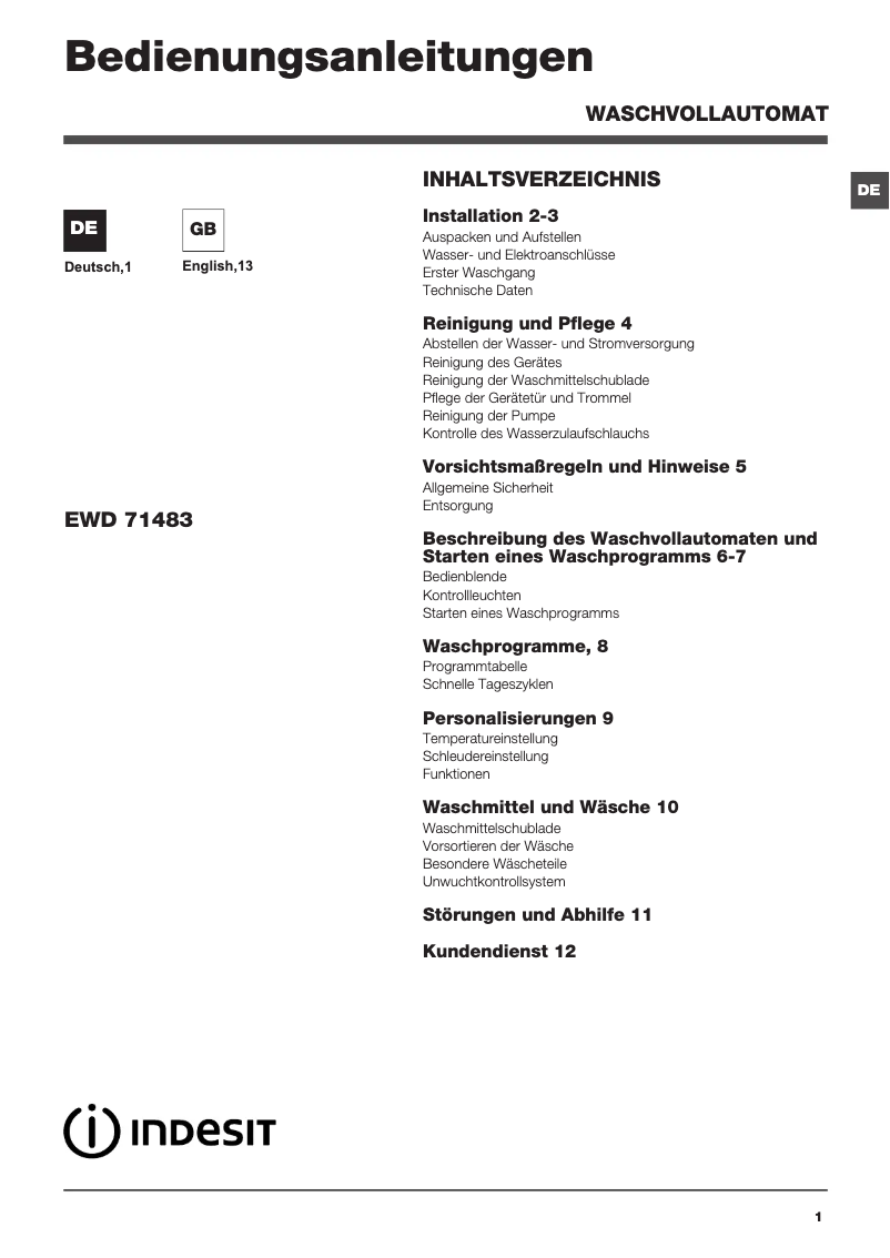 Image de la première page du manuel de l'appareil EWD 71483 W DE