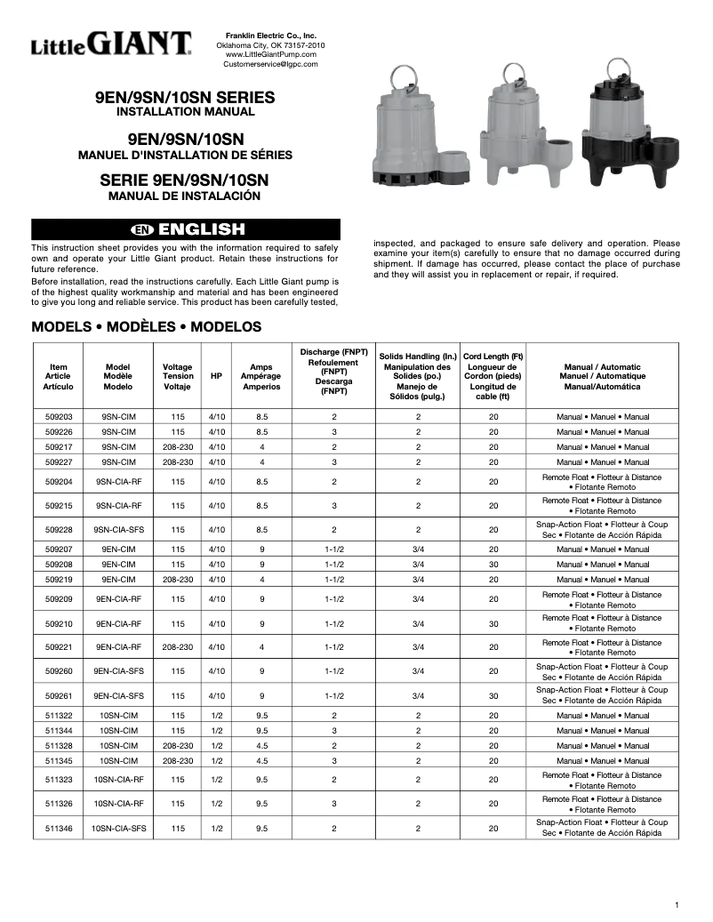Image de la première page du manuel de l'appareil 9SN 509203