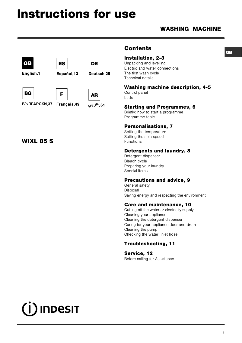 Imagen de la primera página del manual del dispositivo WIXL 85 S (EX)