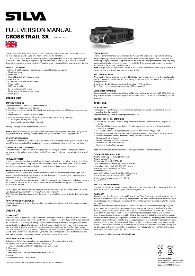 Page n°1 - Manuel utilisateur Silva Cross Trail 3X