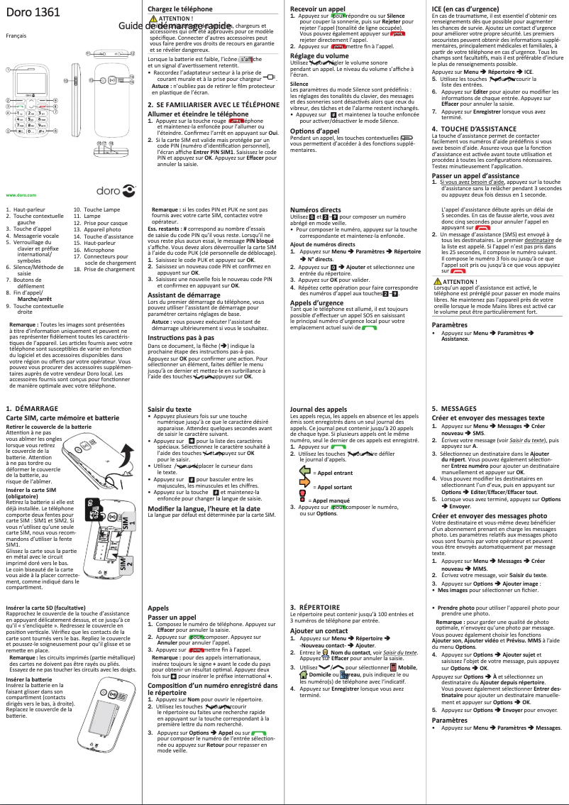 Page 1 de la notice Manuel utilisateur Doro 1361