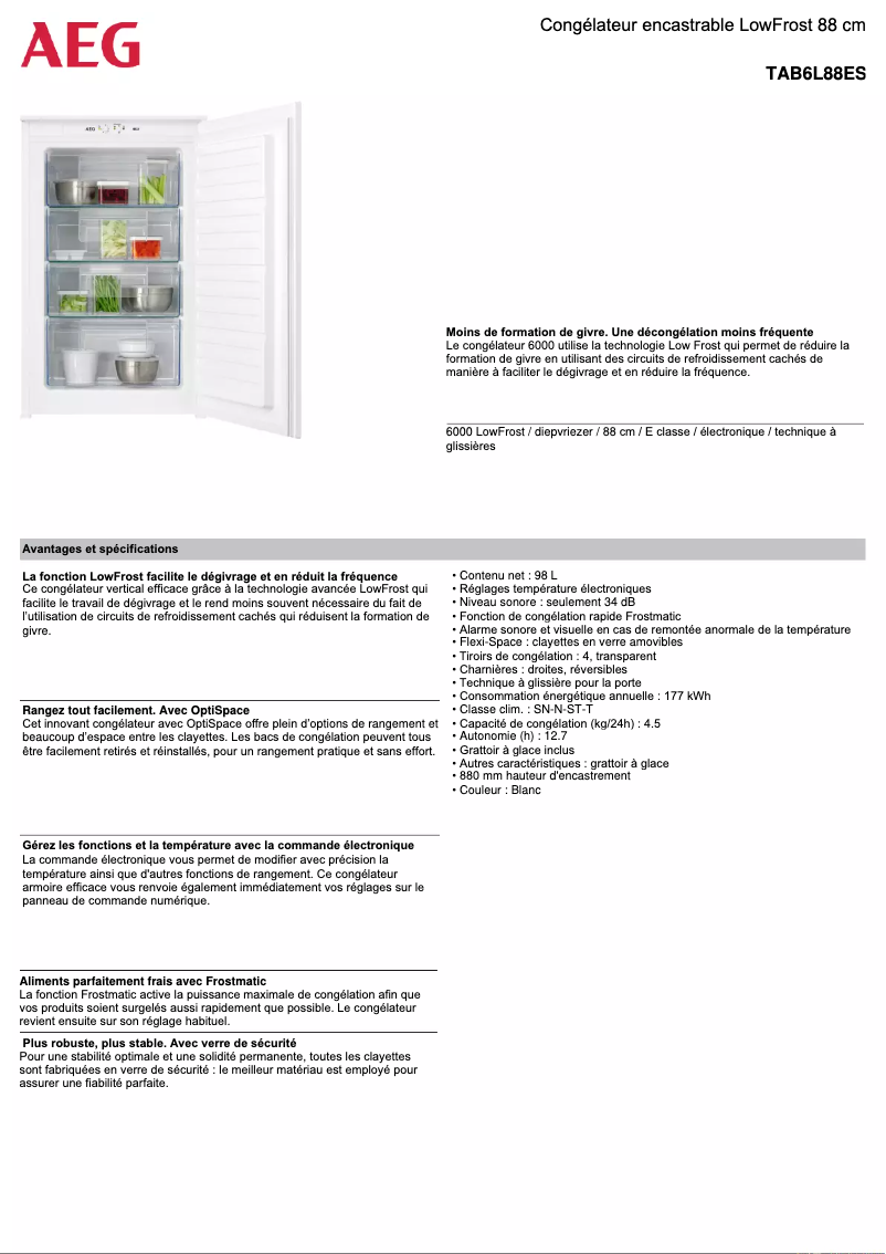 Page n°1 - Fiche technique AEG TAB6L88ES