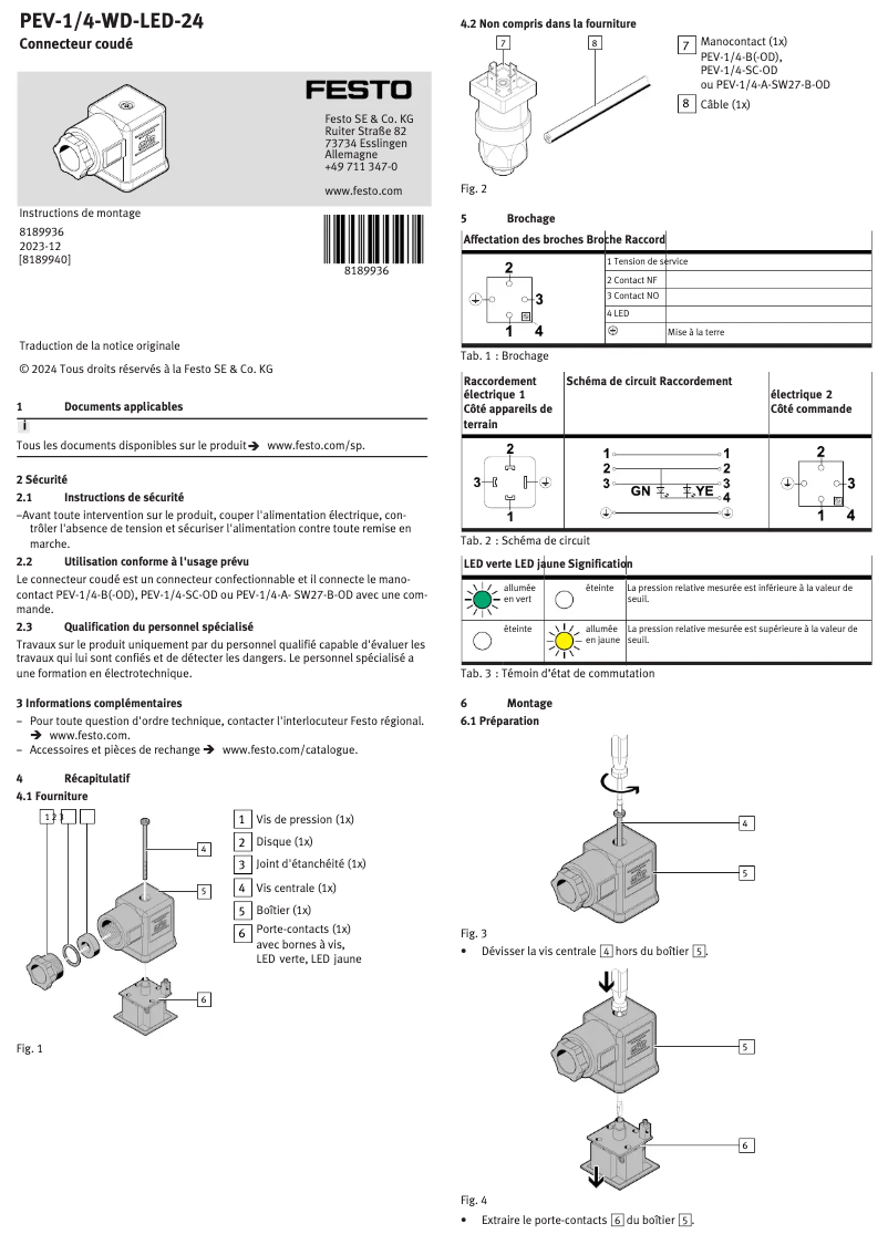 Image de la première page du manuel de l'appareil PEV-1/4-WD-LED-24
