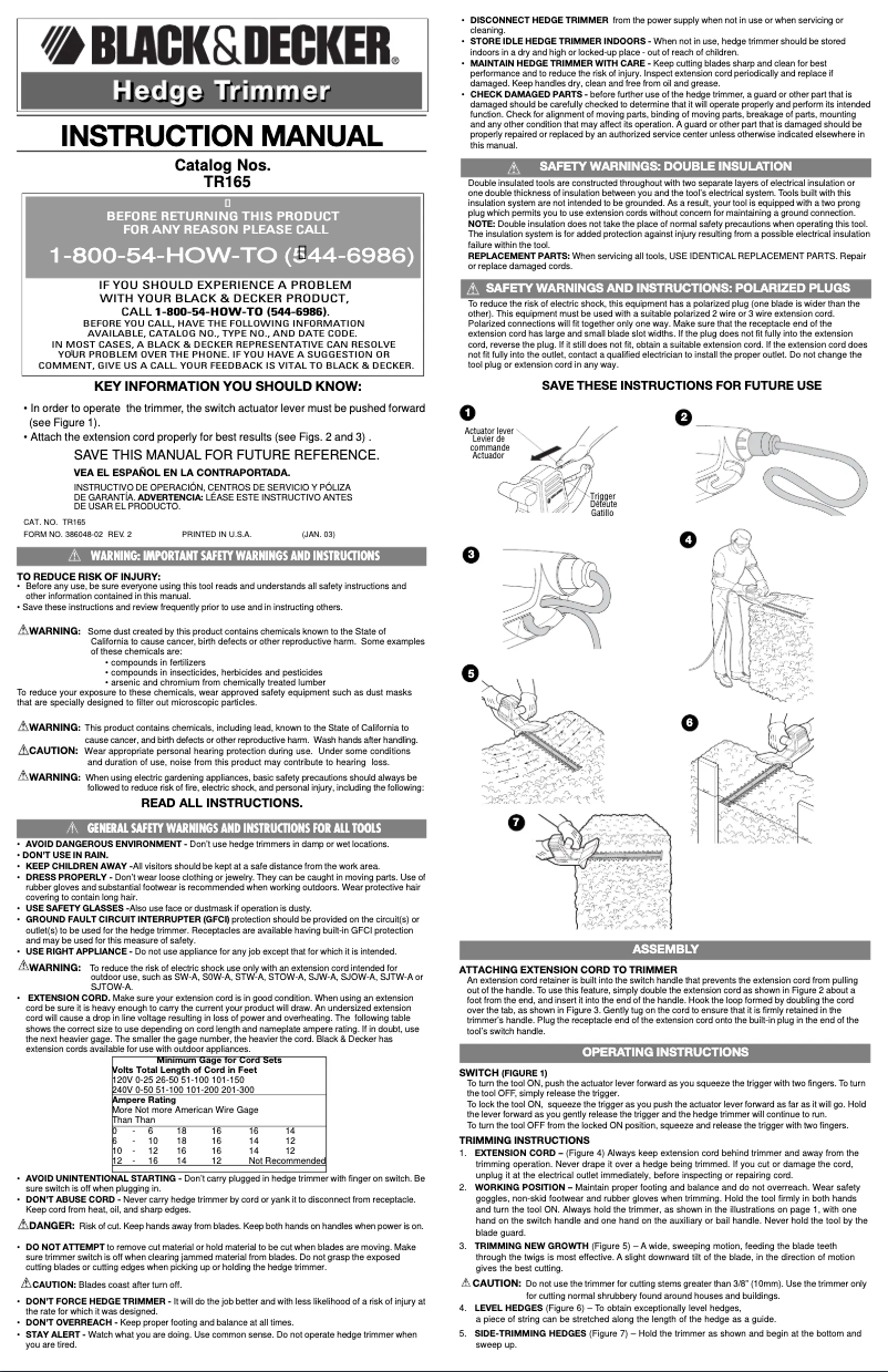 Page n°1 - Manuel utilisateur Black & Decker TR165