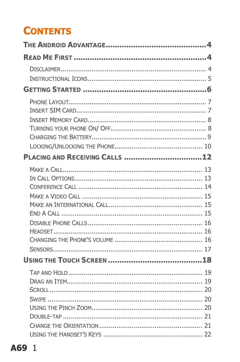 Page 1 de la notice Manuel utilisateur Micromax Bolt A69