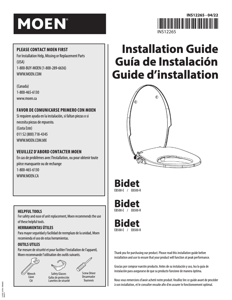 Página 1 del manual Manual de usuario Moen EB500-E