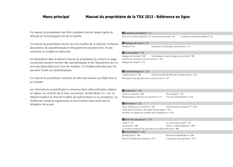 Page n°1 - Manuel utilisateur Acura TSX (2013)