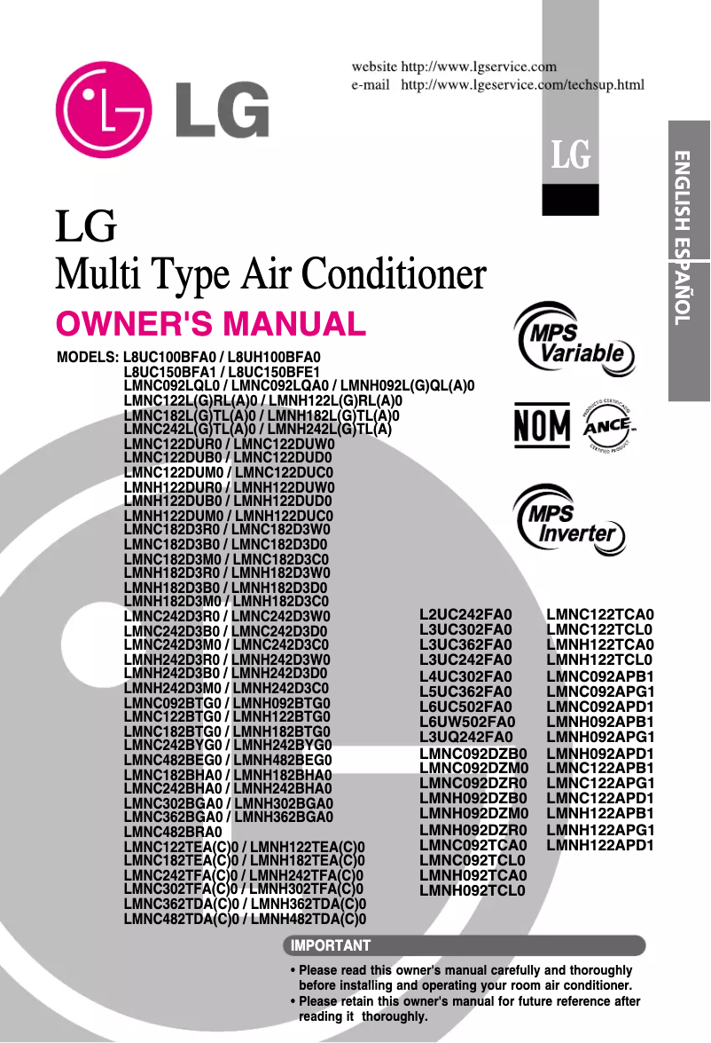 Image de la première page du manuel de l'appareil L8UH100BFA0