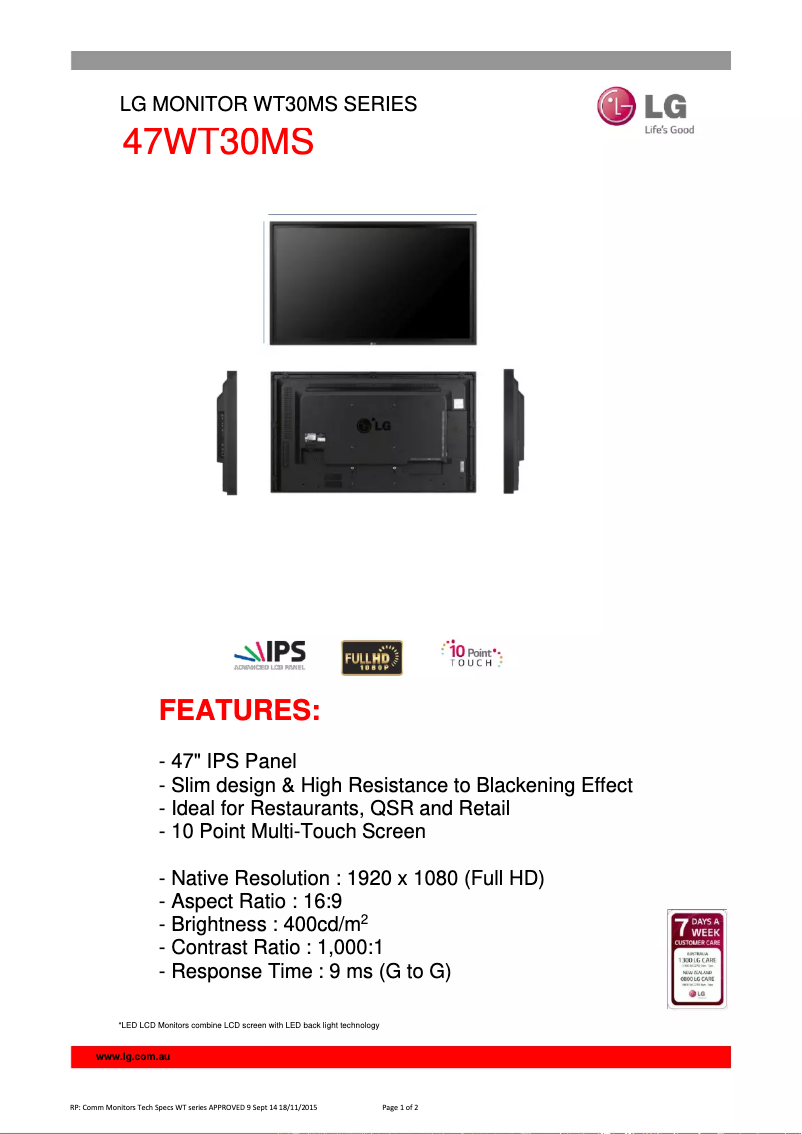 Page n°1 - Fiche technique LG 47WT30MS