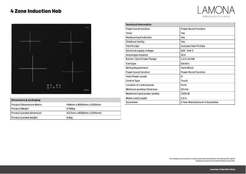 Página 1 del manual Ficha técnica Lamona LAM1804