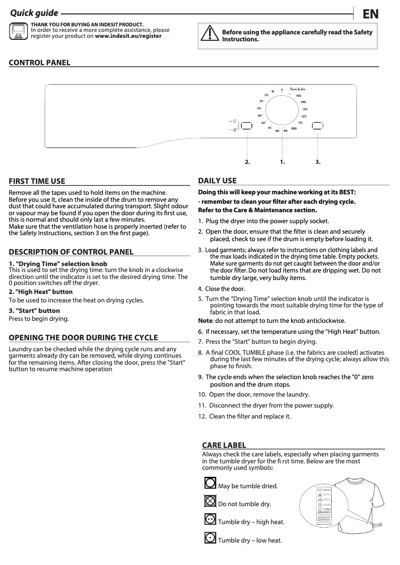 Page 1 de la notice Manuel utilisateur Indesit I1 D80W UK