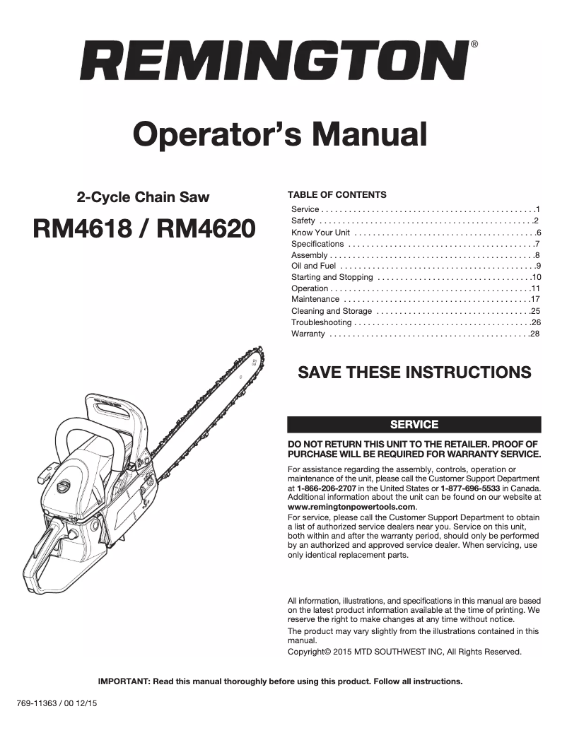 Page n°1 - Manuel utilisateur Remington RM4618