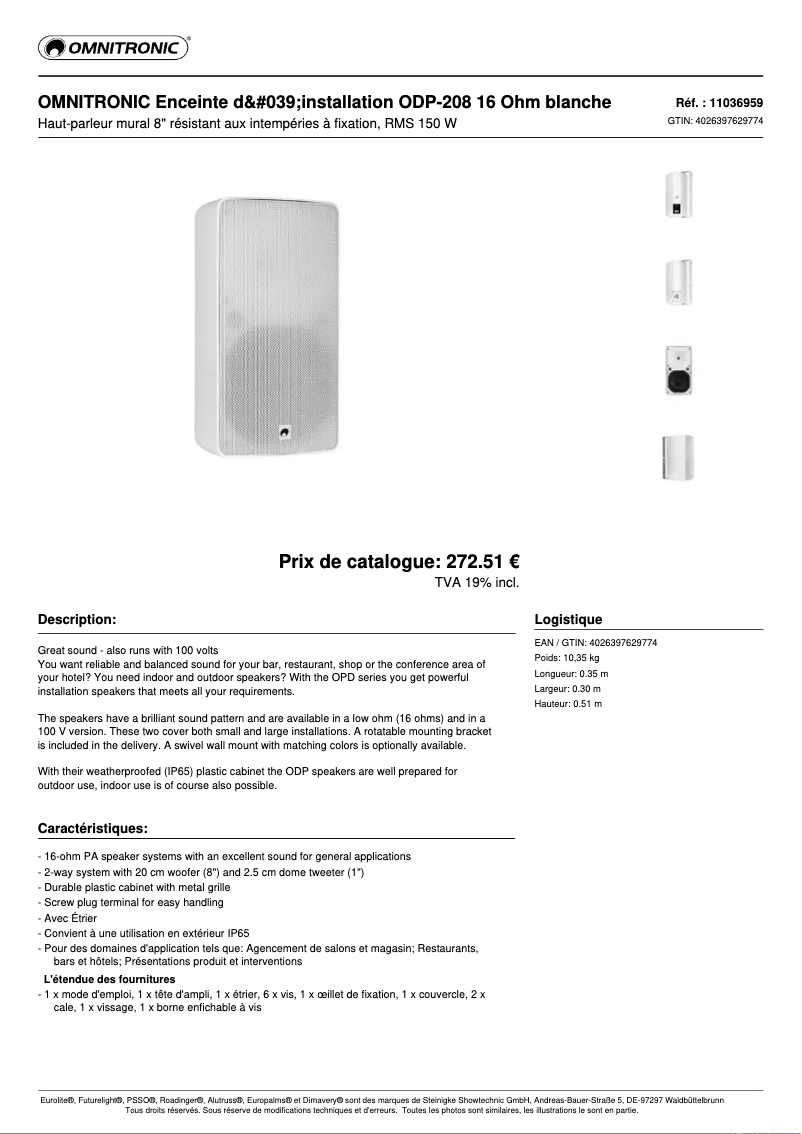 Page n°1 - Fiche technique Omnitronic ODP-208