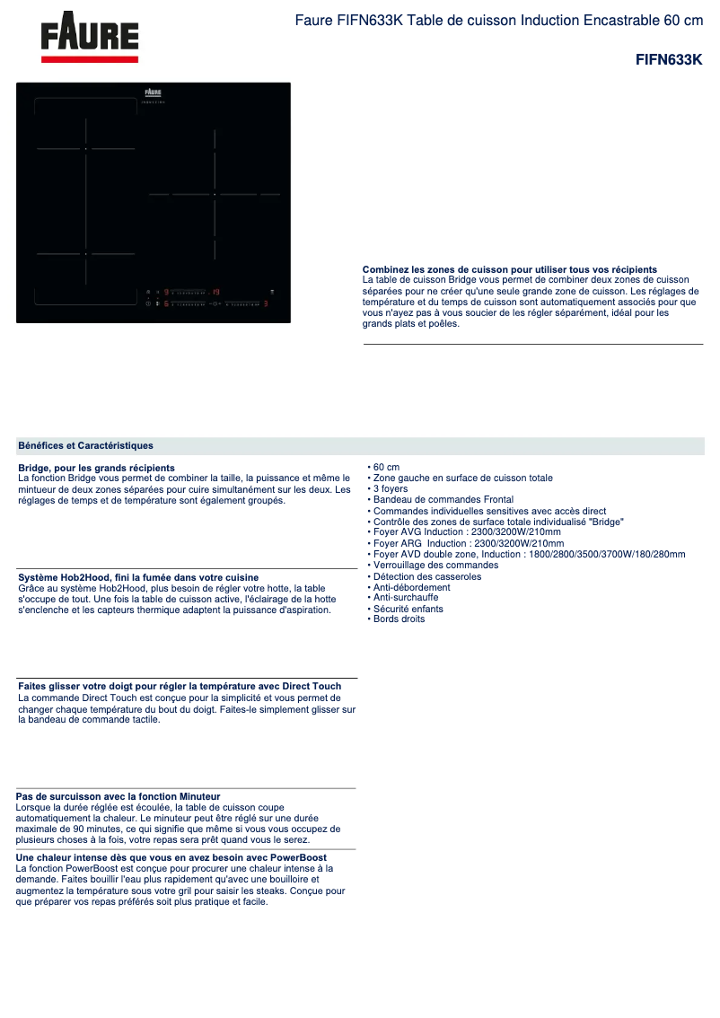 Página 1 del manual Ficha técnica Faure FIFN633K
