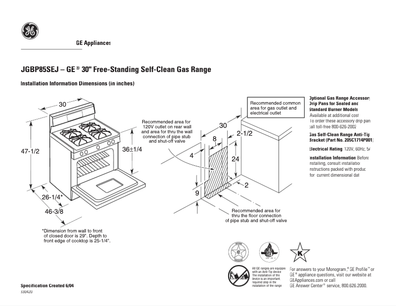 Page n°1 - Fiche technique GE JGBP85SEJSS