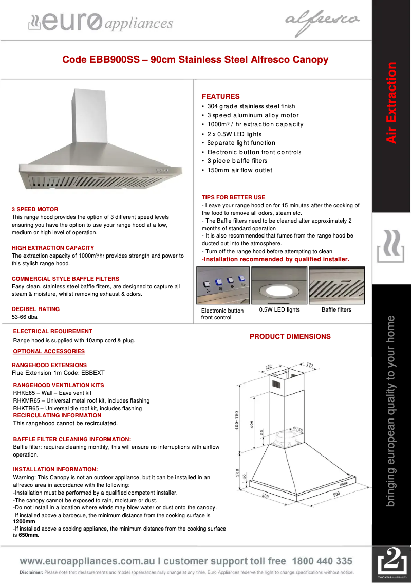 Page n°1 - Fiche technique Euro Appliances EBB900SS