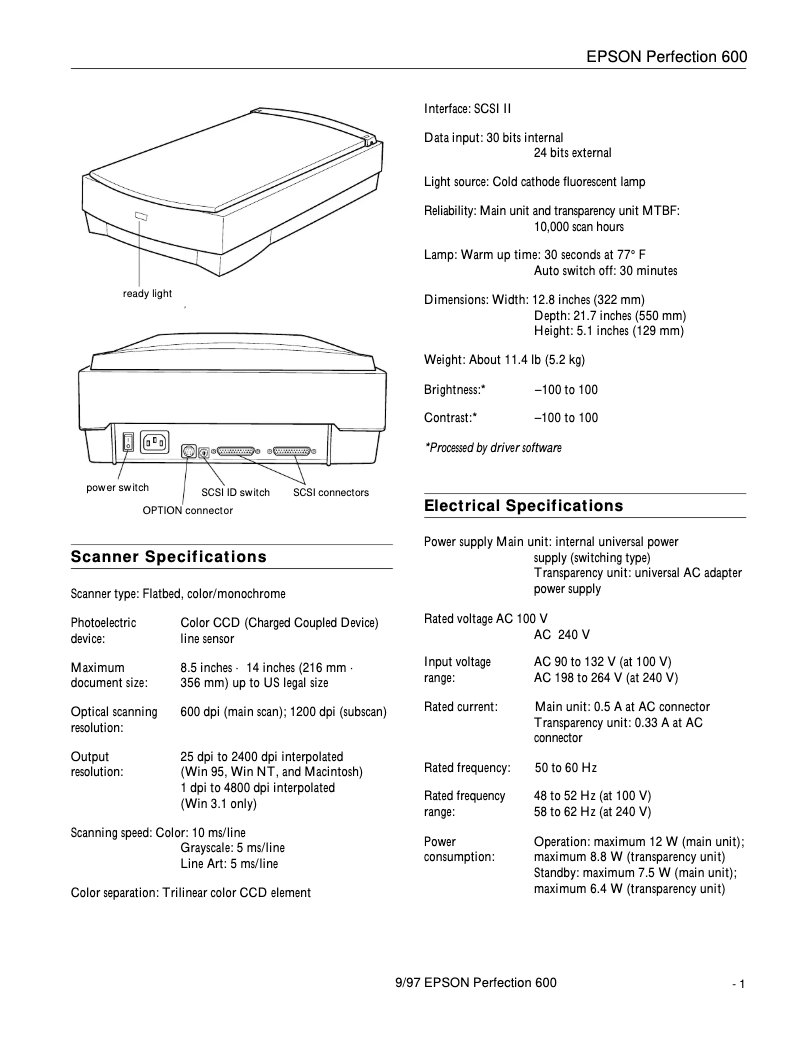 First page image of the manual for Perfection 600