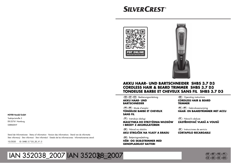 Page 1 de la notice Manuel utilisateur SilverCrest SHBS 3.7 D3