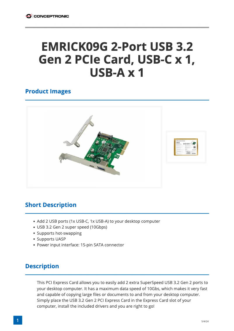 Page n°1 - Manuel utilisateur Conceptronic EMRICK09G