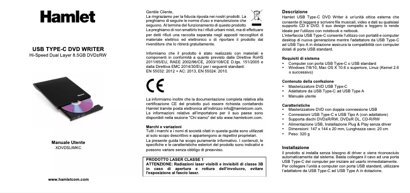 Page 1 de la notice Manuel utilisateur Hamlet XDVDSLIMKC